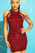 SEQUINS BODYCON PARTY DRESS WITH SHOULDER BEADS Burgundy S by Sweet Generis | Fleurcouture