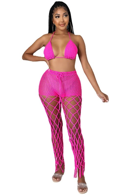 SEXY BEACH STYLE CROCHET SET NENO PINK S by By Claude | Fleurcouture