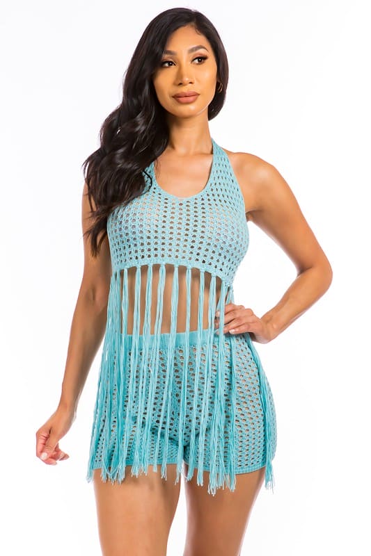 SEXY BEACH STYLE CROCHET SET TEAL by By Claude | Fleurcouture