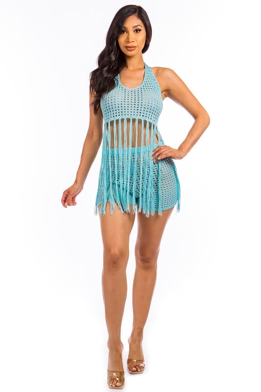 SEXY BEACH STYLE CROCHET SET TEAL S by By Claude | Fleurcouture