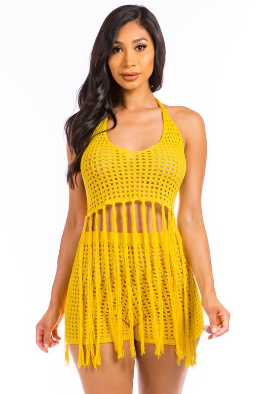 SEXY BEACH STYLE CROCHET SET YELLOW by By Claude | Fleurcouture