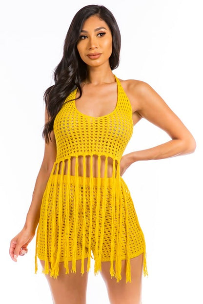 SEXY BEACH STYLE CROCHET SET YELLOW S by By Claude | Fleurcouture