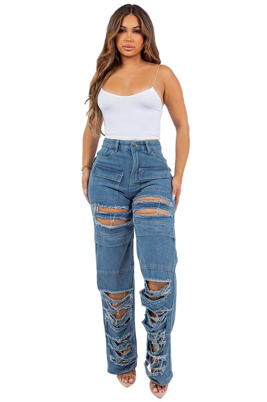 SEXY CARGO STYLE DENIM JEANS DARK DENIM by By Claude | Fleurcouture