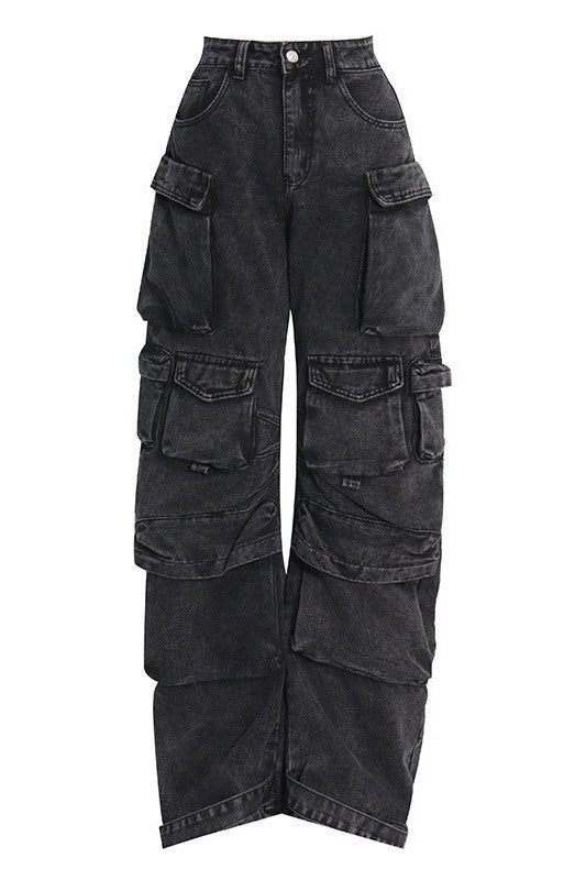 SEXY CARGO STYLE DENIM PANTS BLACK S by By Claude | Fleurcouture