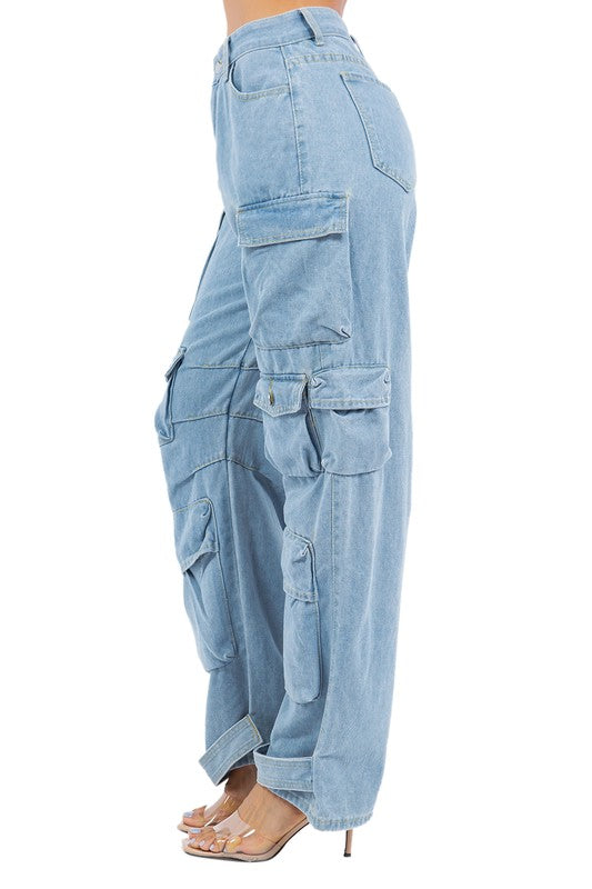 SEXY CARGO STYLE DENIM PANTS BLUE by By Claude | Fleurcouture