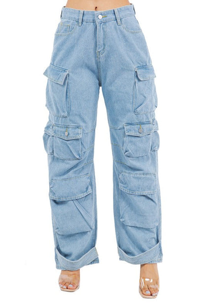 SEXY CARGO STYLE DENIM PANTS BLUE by By Claude | Fleurcouture