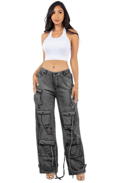 SEXY CARGO STYLE DENIM PANTS by By Claude | Fleurcouture