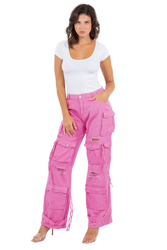 SEXY CARGO STYLE DENIM PANTS by By Claude | Fleurcouture