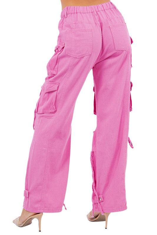 SEXY CARGO STYLE DENIM PANTS HOT PINK by By Claude | Fleurcouture