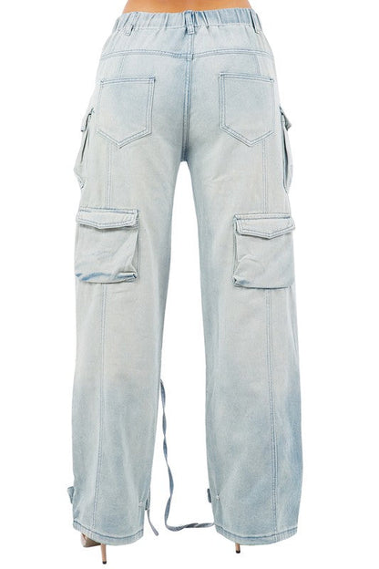 SEXY CARGO STYLE DENIM PANTS LIGHT BLUE by By Claude | Fleurcouture