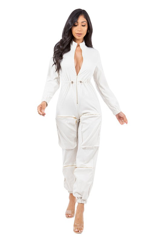 SEXY CARGO STYLE JUMPSUIT CREAM by By Claude | Fleurcouture