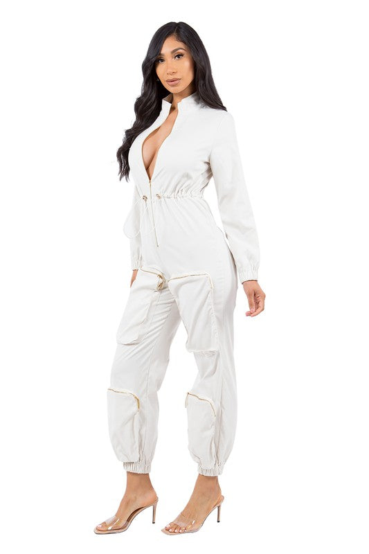 SEXY CARGO STYLE JUMPSUIT CREAM by By Claude | Fleurcouture