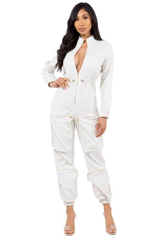 SEXY CARGO STYLE JUMPSUIT CREAM L by By Claude | Fleurcouture