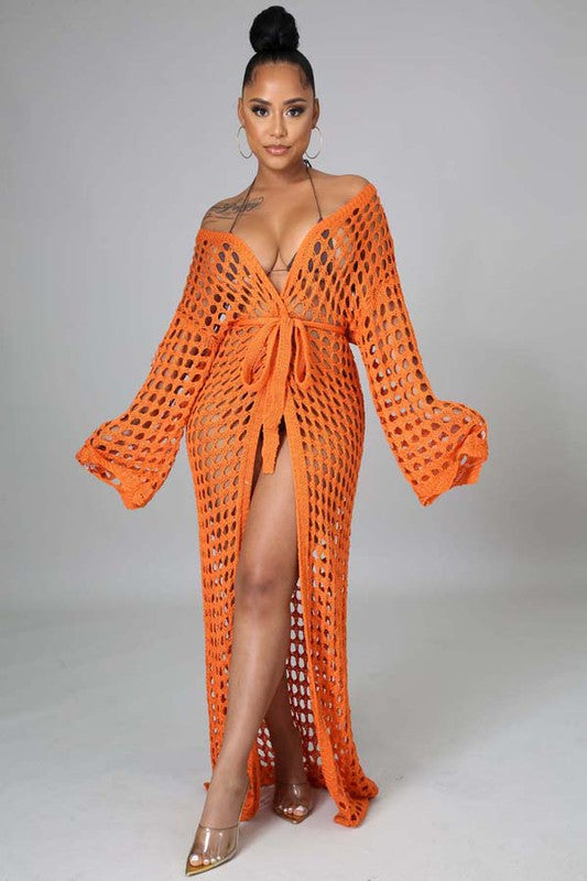 SEXY CROCHET COVER-UP KIMONO ORANGE by By Claude | Fleurcouture