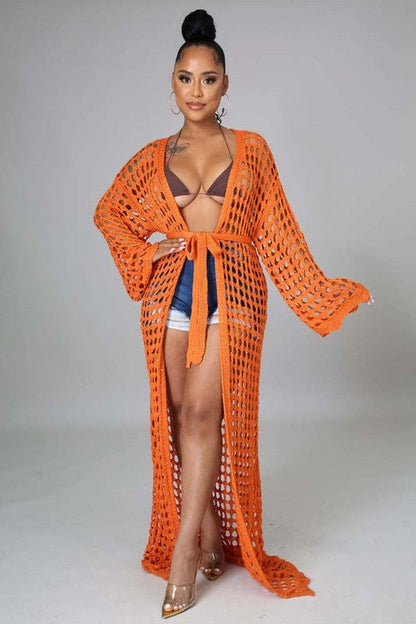 SEXY CROCHET COVER-UP KIMONO ORANGE S by By Claude | Fleurcouture