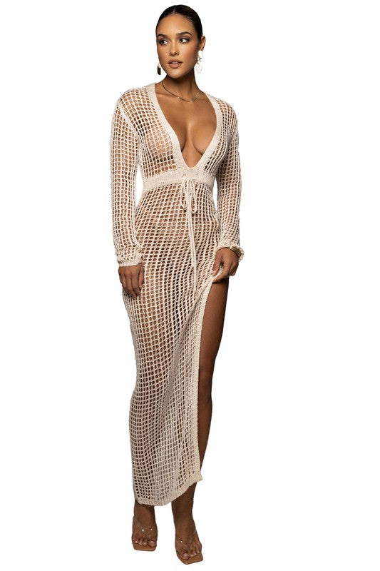 SEXY CROCHET HOLLOW CARVED MAXI DRESS WHITE S by By Claude | Fleurcouture