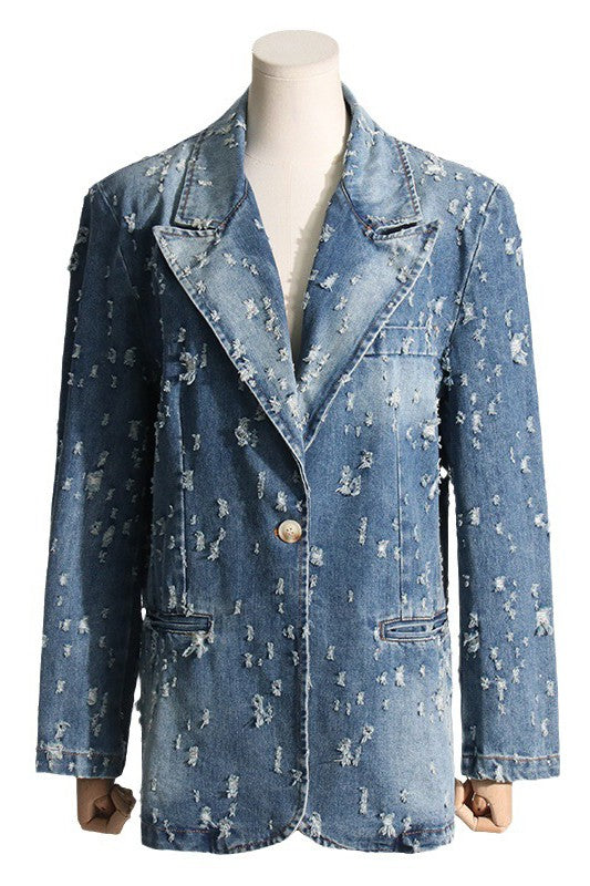 SEXY DENIM BLAZER JACKET BLUE by By Claude | Fleurcouture