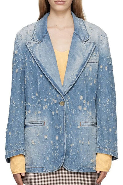 SEXY DENIM BLAZER JACKET BLUE S by By Claude | Fleurcouture