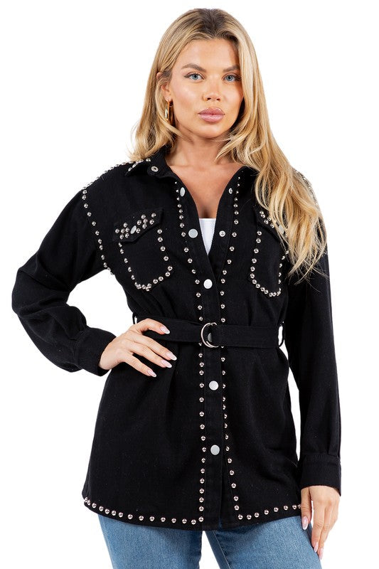 SEXY DENIM FASHION SHIRT JACKET BLACK by By Claude | Fleurcouture