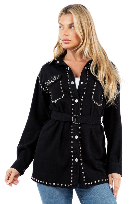 SEXY DENIM FASHION SHIRT JACKET BLACK by By Claude | Fleurcouture