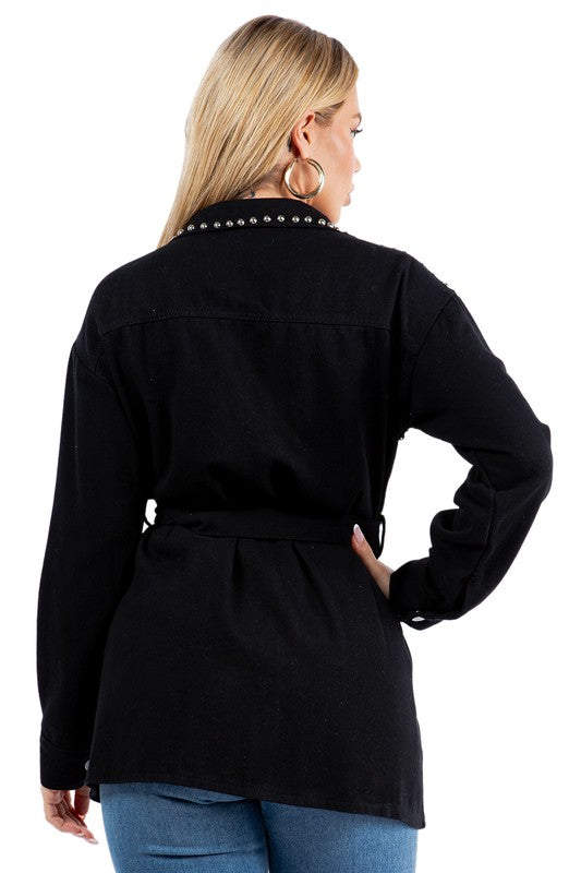 SEXY DENIM FASHION SHIRT JACKET BLACK by By Claude | Fleurcouture