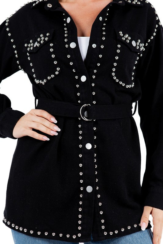 SEXY DENIM FASHION SHIRT JACKET BLACK by By Claude | Fleurcouture