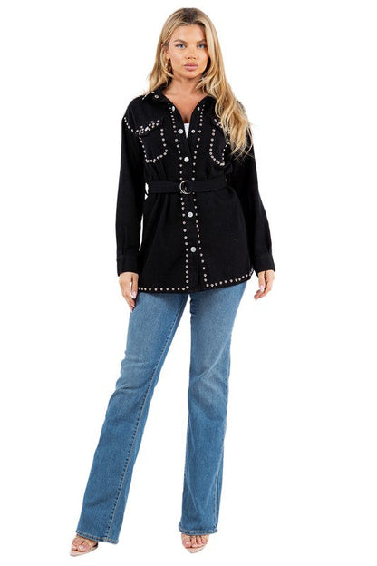 SEXY DENIM FASHION SHIRT JACKET BLACK S by By Claude | Fleurcouture