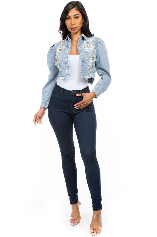 SEXY DENIM JACKET BLUE by By Claude | Fleurcouture