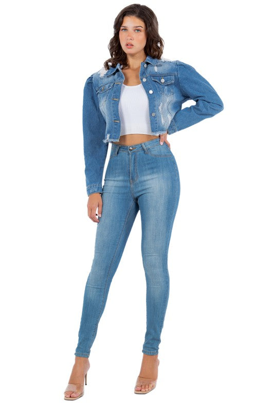 SEXY DENIM JACKET BLUE by By Claude | Fleurcouture