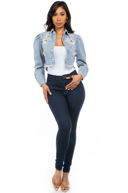 SEXY DENIM JACKET BLUE by By Claude | Fleurcouture