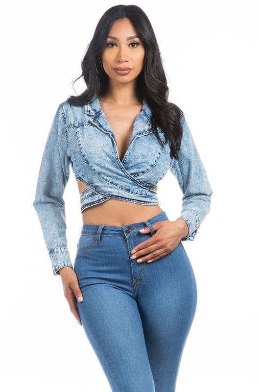 SEXY DENIM JACKET BLUE Jackets by By Claude | Fleurcouture