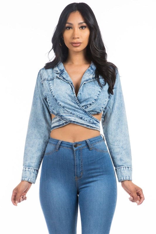 SEXY DENIM JACKET BLUE Jackets by By Claude | Fleurcouture