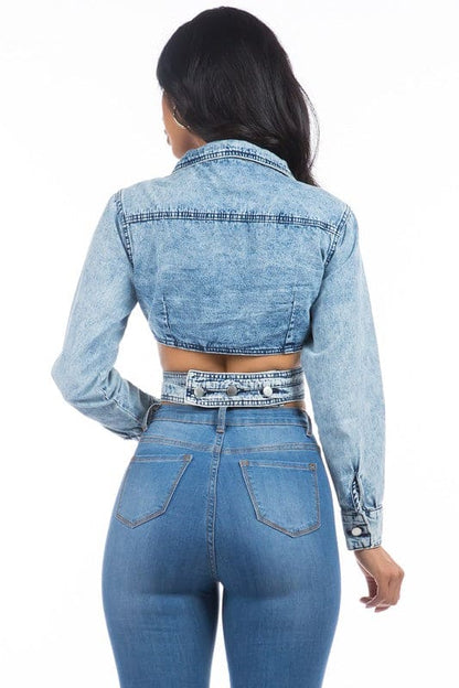 SEXY DENIM JACKET BLUE Jackets by By Claude | Fleurcouture