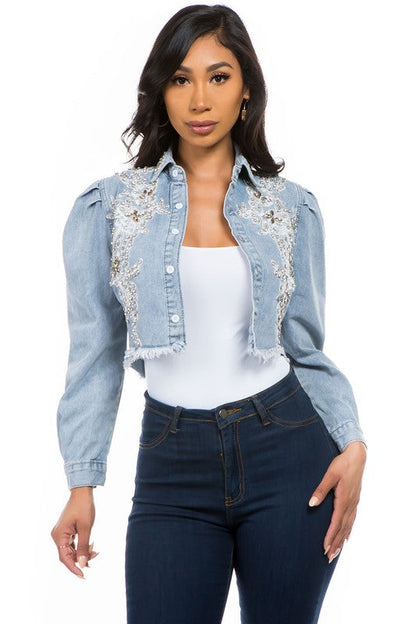 SEXY DENIM JACKET BLUE L by By Claude | Fleurcouture