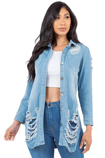 SEXY DENIM JACKET DRESS LIGHT BLUE by By Claude | Fleurcouture