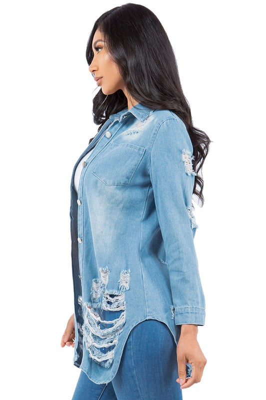 SEXY DENIM JACKET DRESS LIGHT BLUE by By Claude | Fleurcouture