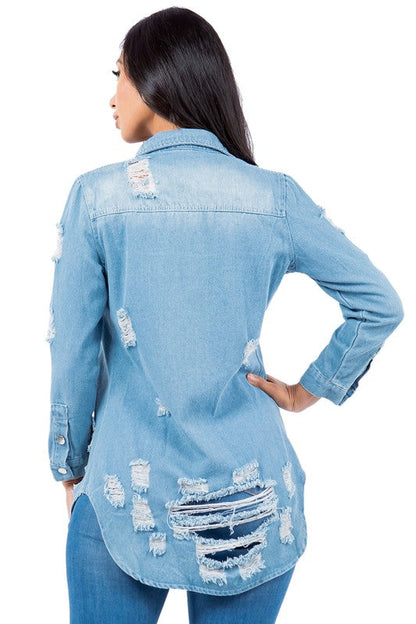 SEXY DENIM JACKET DRESS LIGHT BLUE by By Claude | Fleurcouture