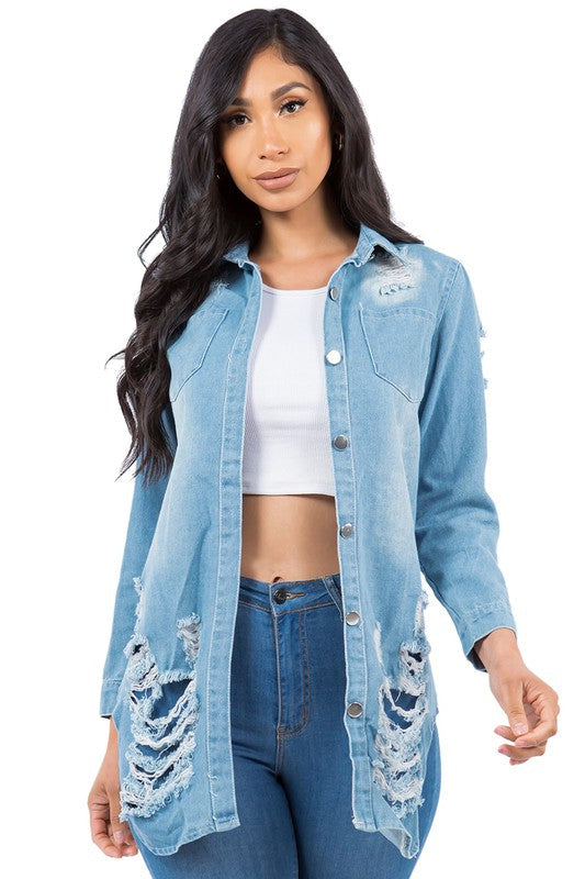 SEXY DENIM JACKET DRESS LIGHT BLUE S by By Claude | Fleurcouture