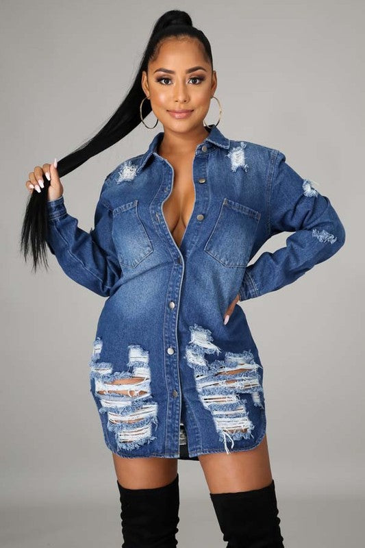 SEXY DENIM JACKET DRESS NAVY BLUE by By Claude | Fleurcouture