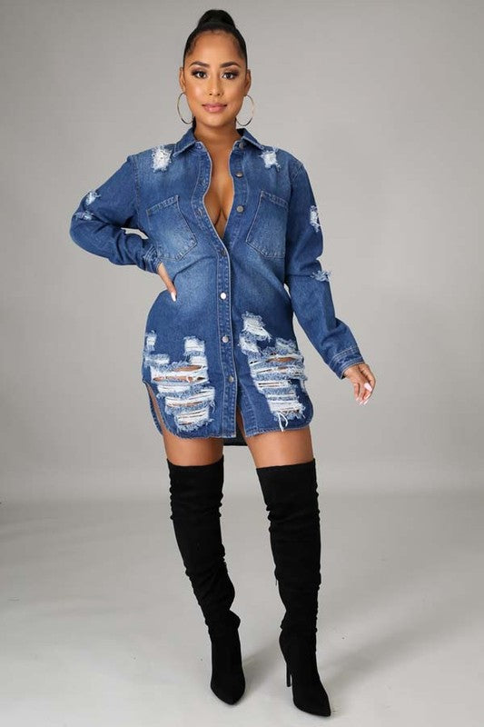 SEXY DENIM JACKET DRESS NAVY BLUE by By Claude | Fleurcouture