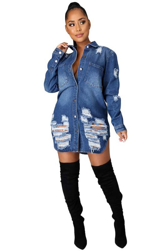 SEXY DENIM JACKET DRESS NAVY BLUE S by By Claude | Fleurcouture