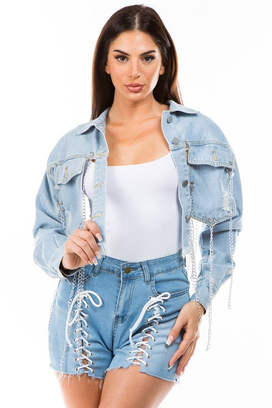 SEXY DENIM JACKET LIGHT BLUE 3XL by By Claude | Fleurcouture