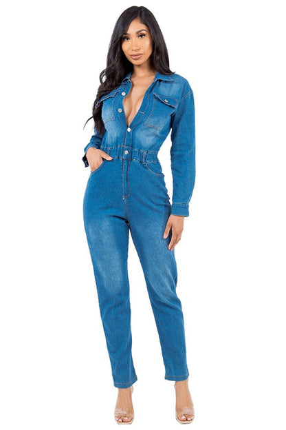 SEXY DENIM JUMPSUIT BLUE 3XL by By Claude | Fleurcouture