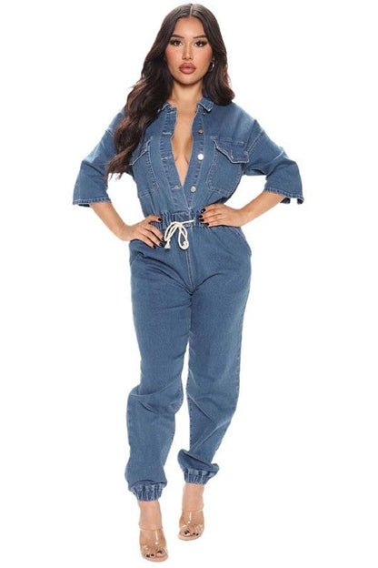 SEXY DENIM JUMPSUIT BLUE 3XL by By Claude | Fleurcouture