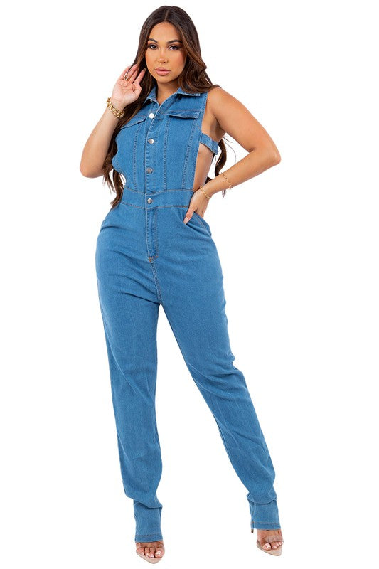 SEXY DENIM JUMPSUIT BLUE 3XL by By Claude | Fleurcouture