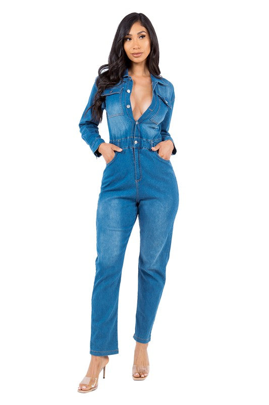 SEXY DENIM JUMPSUIT BLUE by By Claude | Fleurcouture