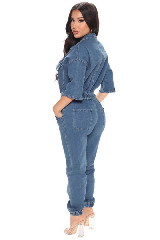 SEXY DENIM JUMPSUIT BLUE by By Claude | Fleurcouture