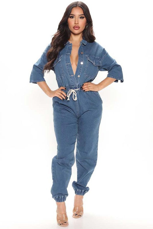 SEXY DENIM JUMPSUIT BLUE by By Claude | Fleurcouture