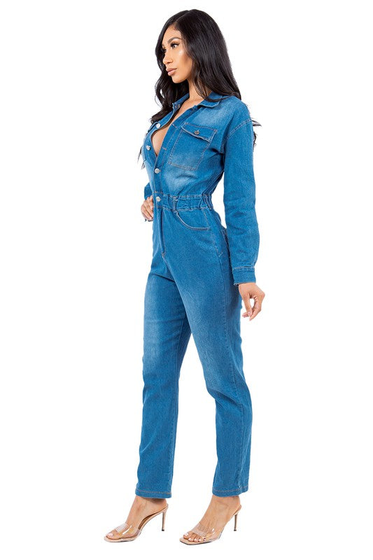 SEXY DENIM JUMPSUIT BLUE by By Claude | Fleurcouture