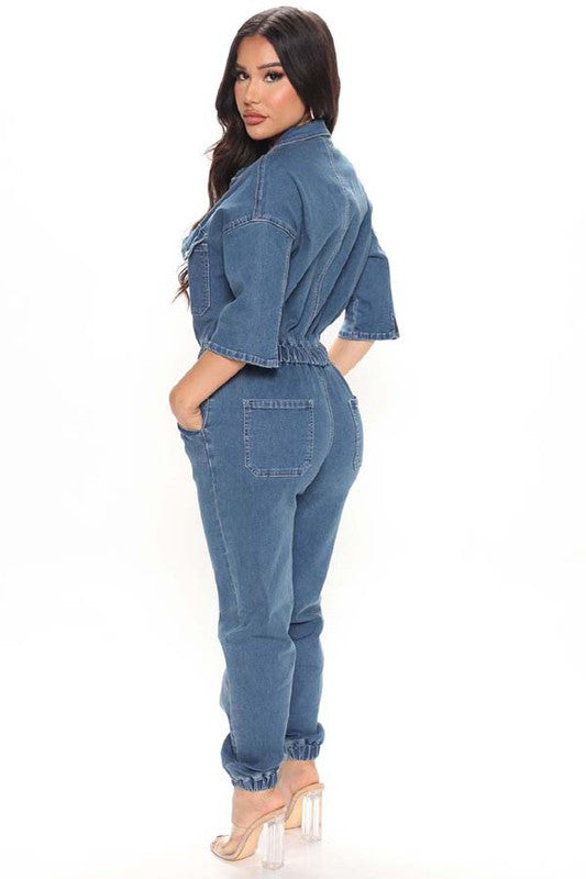 SEXY DENIM JUMPSUIT BLUE by By Claude | Fleurcouture